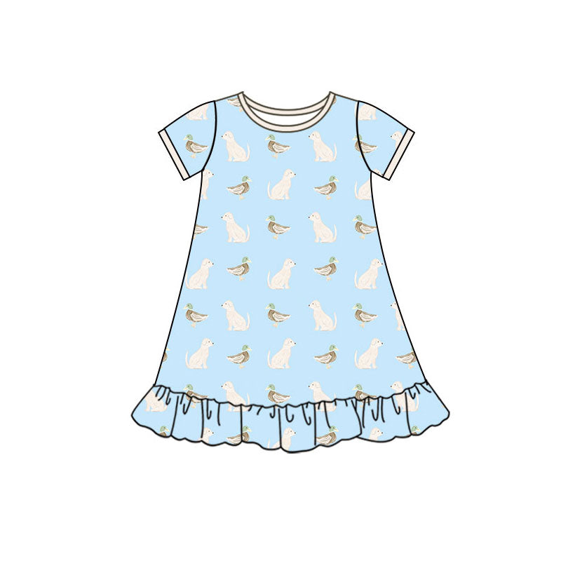 Preorder(moq 5) Baby Girls Ducks Dogs Hunting Ruffle Knee Length Dresses