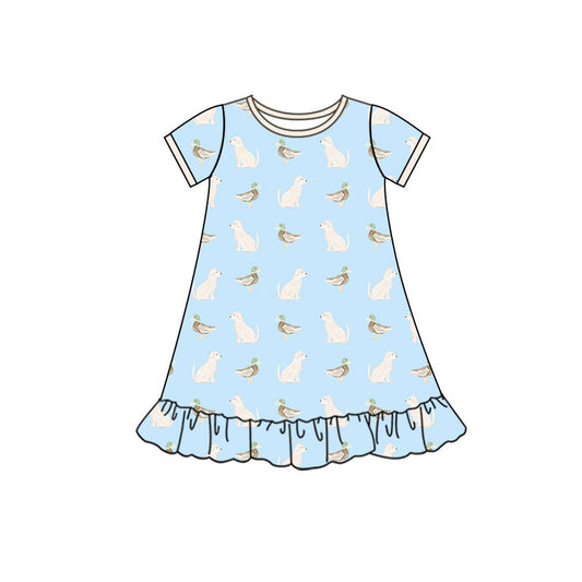 Preorder(moq 5) Baby Girls Ducks Dogs Hunting Ruffle Knee Length Dresses