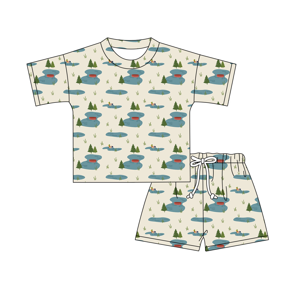 Preorder moq 5 Baby Girls Short Sleeve Ducks Top Short Hunting Clothes Sets
