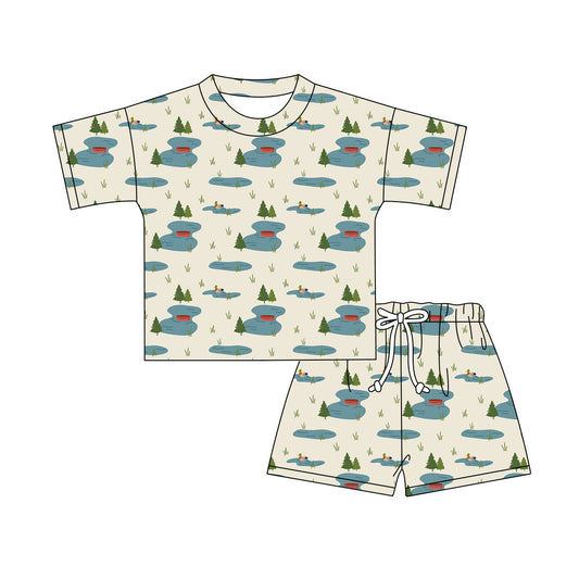 Preorder moq 5 Baby Girls Short Sleeve Ducks Top Short Hunting Clothes Sets