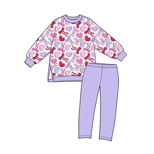 Preorder (moq 5) Baby Girl Clothes Pastel Bow Heart Mixed Print Long Sleeve Tunic Top Legging Pant Set