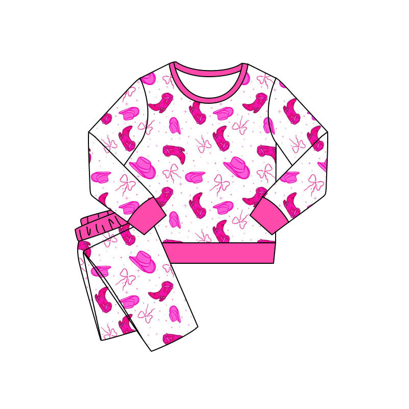 Preorder(moq 5) Baby Girls Hats Boots Bows Pants Western Pajamas Sets