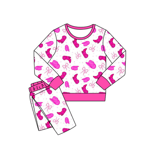 Preorder(moq 5) Baby Girls Hats Boots Bows Pants Western Pajamas Sets