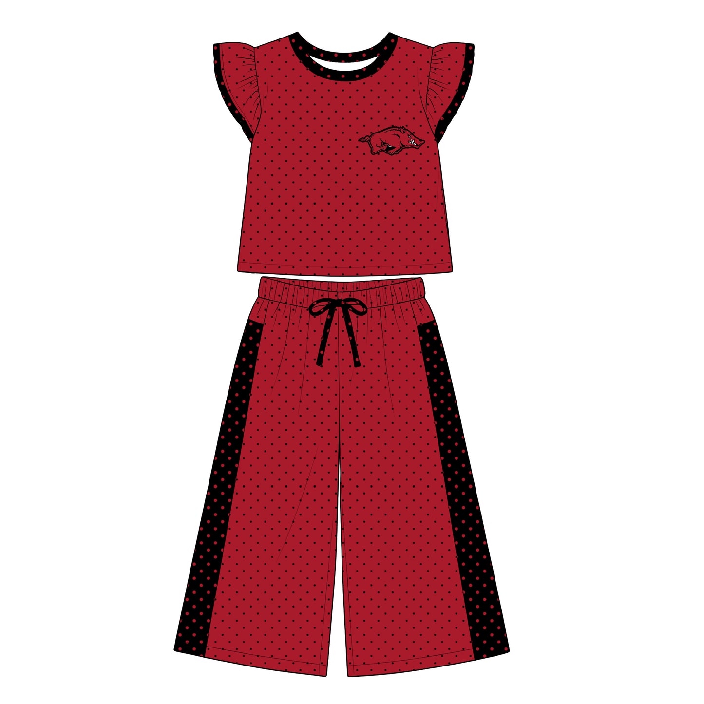 Preorder (moq 5)Baby Girls Flutter Sleeve Polka Dots Top Flare Pants Team Clothes Sets
