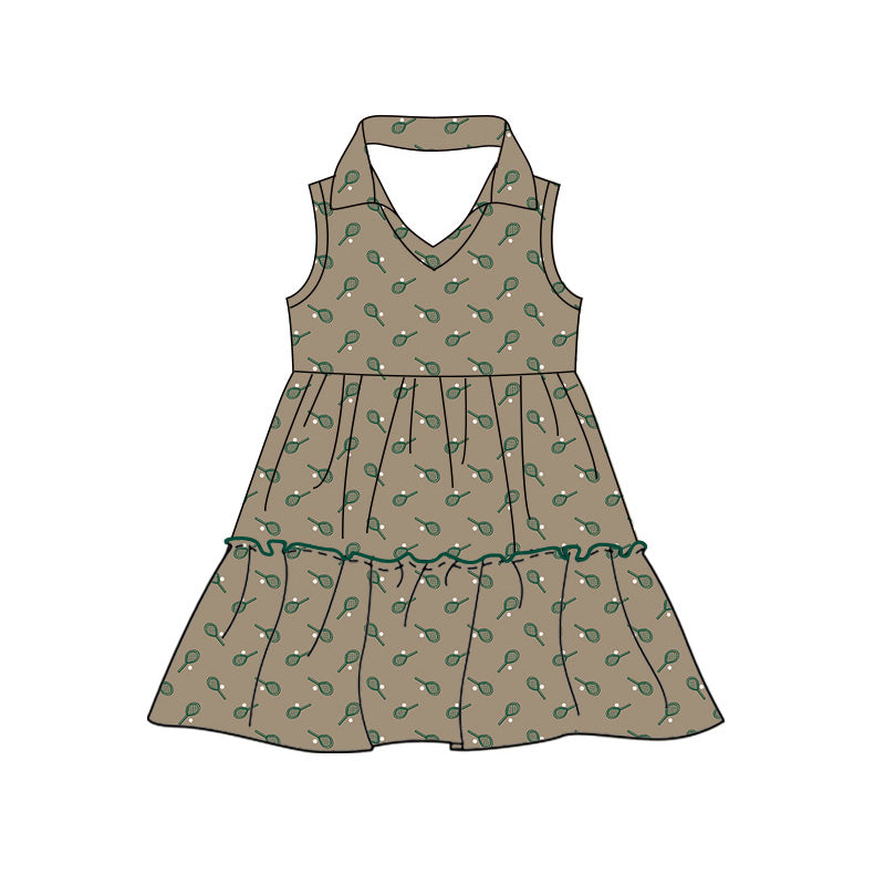 Preorder (moq 5)Baby Girls Sleeveless Tennis Patchwork Team Knee Length Dress