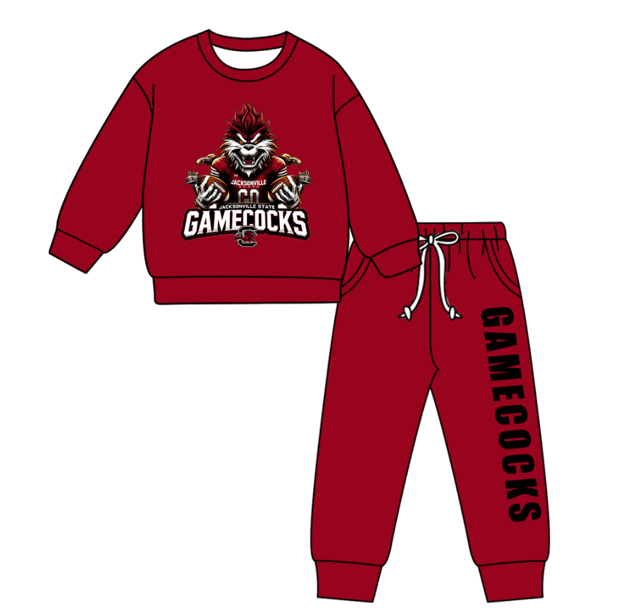 Preorder(moq 5) Baby Boys Gamecocks Dark Red Top Pockets Jogger Pants Team Clothes Sets