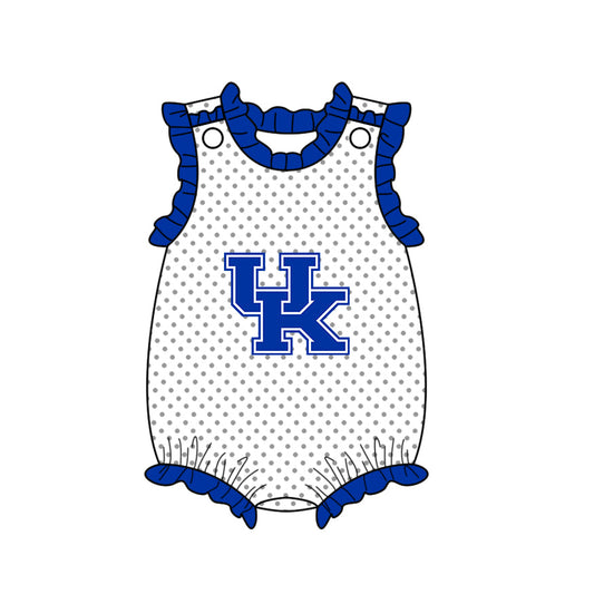 Preorder (moq 5)Baby Girls Polka Dots UK Team Ruffle Rompers
