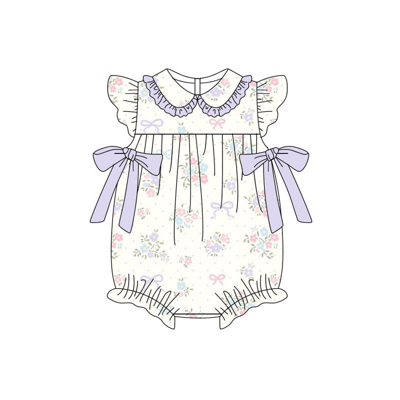 Preorder (moq 5)Baby Girls Flutter Sleeve Flowers Bows Ruffle Rompers