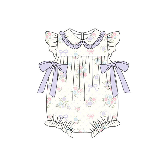 Preorder (moq 5)Baby Girls Flutter Sleeve Flowers Bows Ruffle Rompers