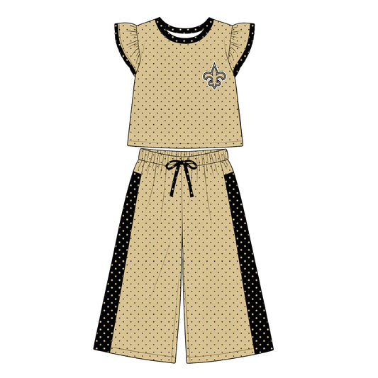 Preorder (moq 5)Baby Girls Flutter Sleeve Polka Dots Top Flare Pants Team Clothes Sets