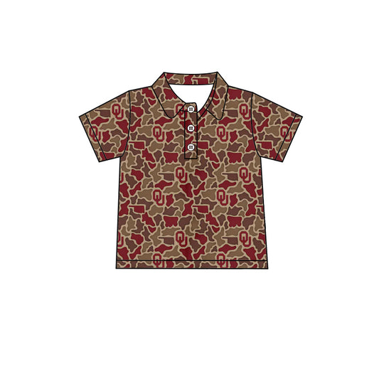 Preorder (moq 5)Baby Boys Southern Red Camo OU Team Button Polo Shirts Top