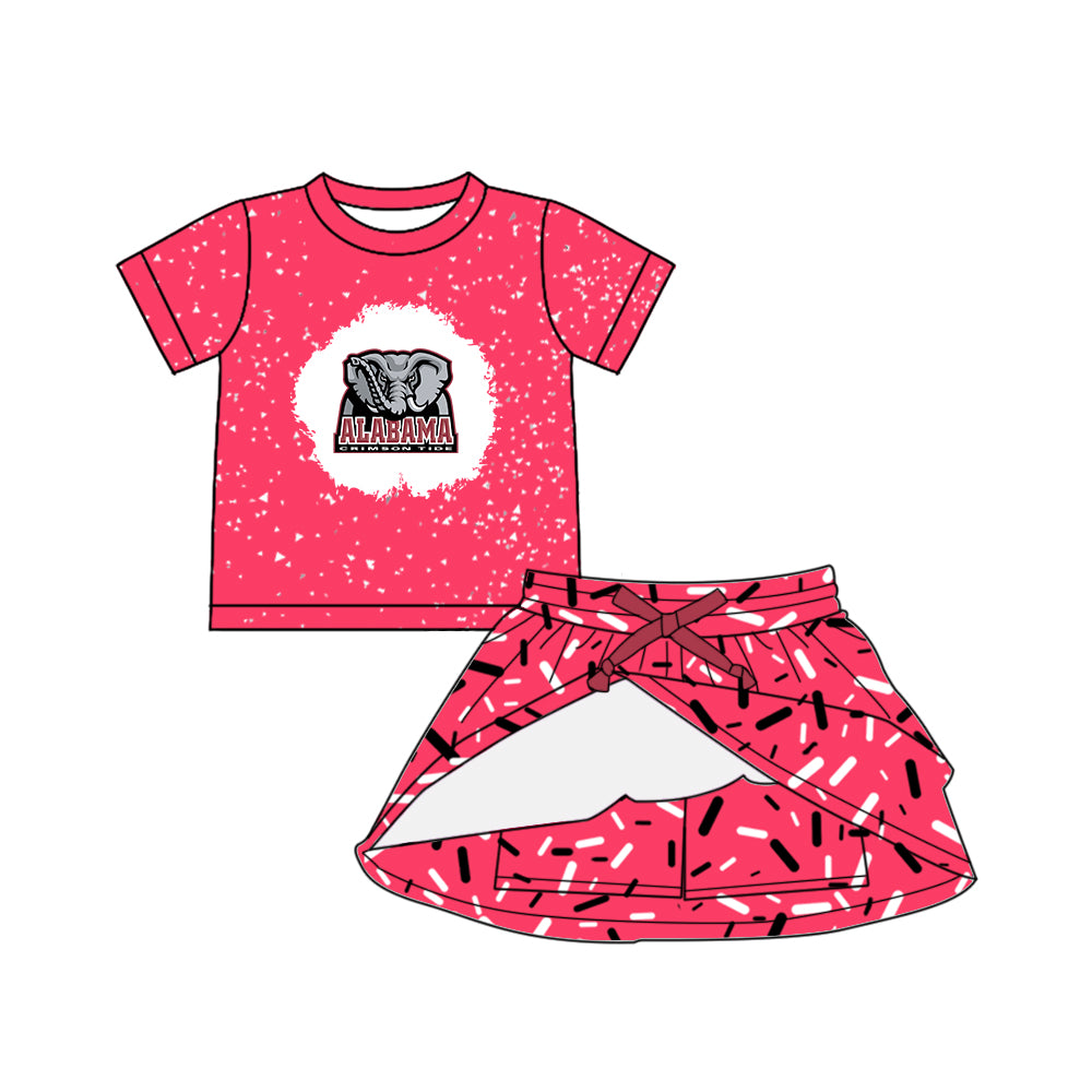 Preorder (moq 5)Baby Girls Pink Short Sleeves Elephant Alabama Top Drip Skirts Team Set