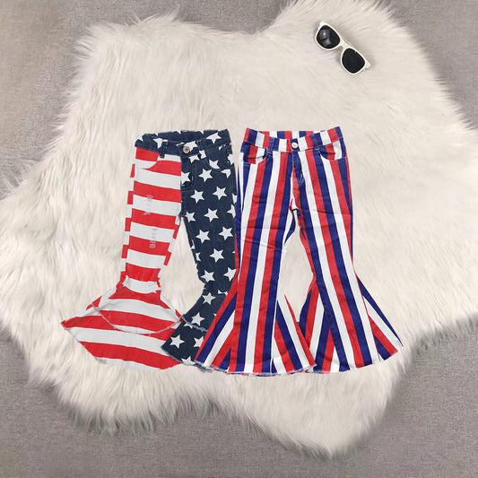 Sibling Baby Girls 4th Of July Stripe Denim Jeans