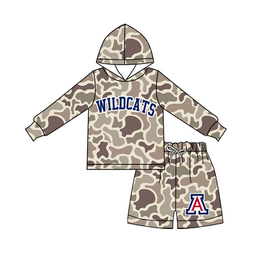 Preorder (moq 5) Baby Boys Khaki Camo Wildcats Hoodie Short Team Clothes Sets