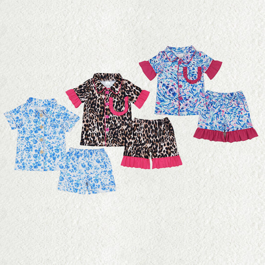 Sibling Baby Girls Water Paisley Ruffle Shirt Shorts Pajamas Clothes Sets