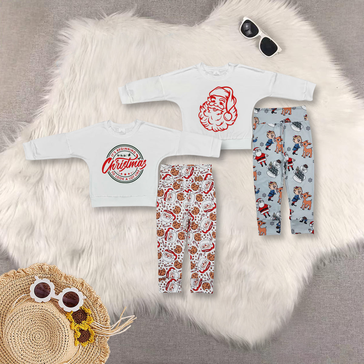 Sibling Baby Boys Christmas Santa Shirt Pants Outfits Clothes Sets