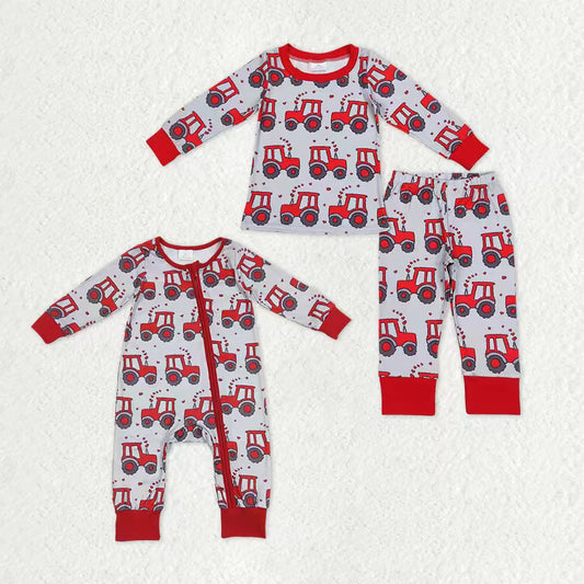 Sibling Baby Boys Hearts Trucks Top Pants Valentine Pajamas Sets Zipper Footie Rompers