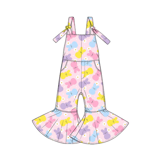 Pre-order(moq5)  Cute Girls Easter Sleeveless Tie Strap Flared Jumpsuit with Pockets