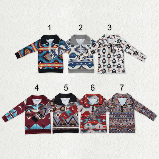 Sibling Baby Boys Western Aztec Long Sleeves Zipper Pullover Tops