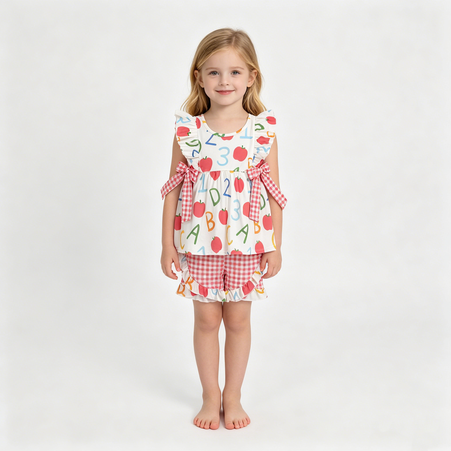 Baby Girls Apples ABC Tunic Checked Ruffle Shorts Back to School Sets