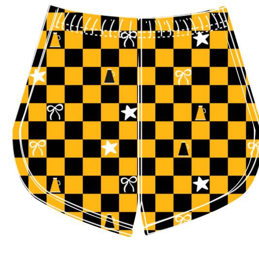 Preorder (moq 5)Baby Girls Black Mustard Checked Cheer Team Shorts Bottoms