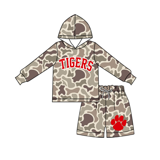 Preorder moq 5 Baby Boys Camo Tigers Hoodie Short Team Clothes Sets