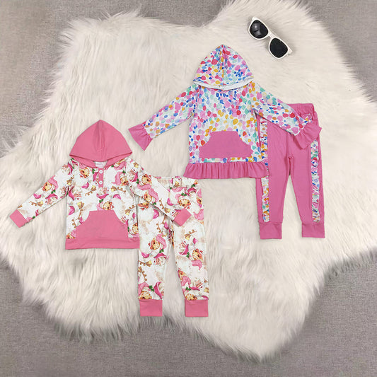 Sibling Baby Girls Long Sleeves Santa Leopard Pockets Hoodies Top Legging Pants Set