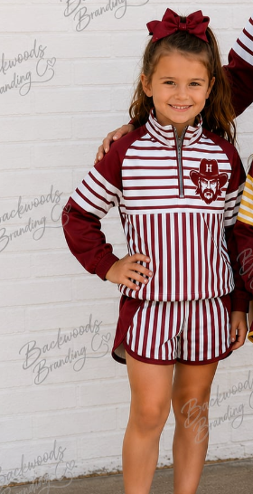 Preorder (moq 5)Baby Girls Wine Stripe Zip Pullovers Short Team Clothes Sets