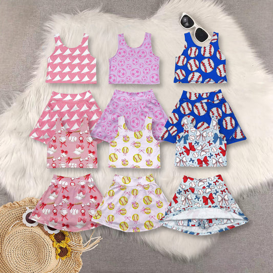 Sibling Baby Girls Football Baseball Cheer Yoga Active Wear Top Shorts Skirts Clothes Sets