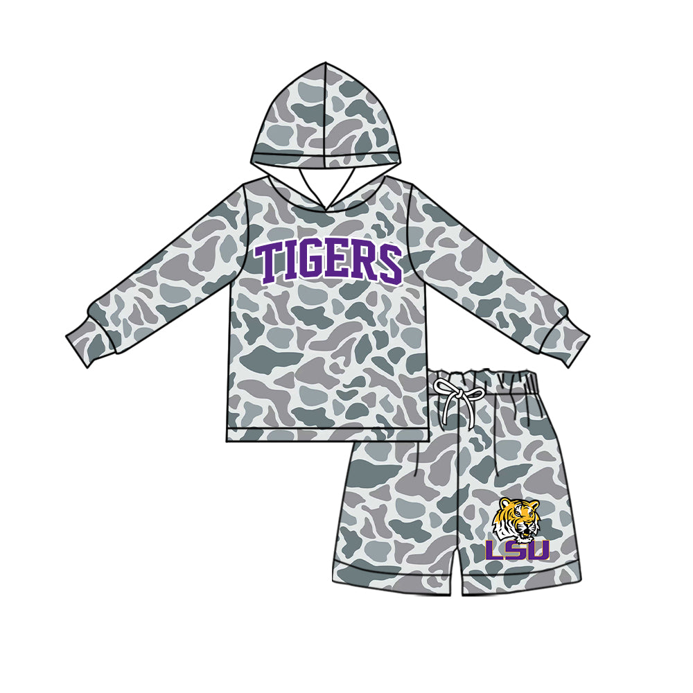 Preorder (moq 5) Baby Boys Tigers LSU Camouflage Hoodie Short Team Clothes Sets