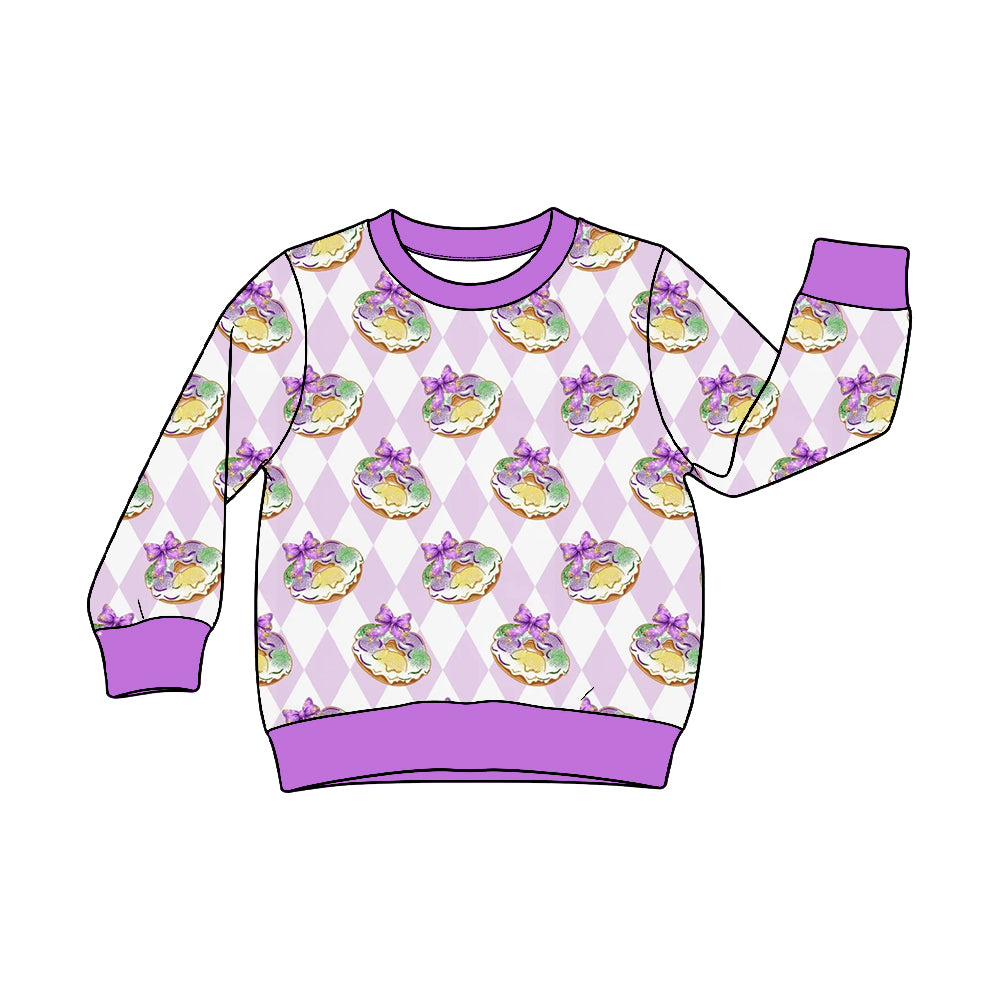 Preorder (moq 5) Baby Girl Clothes Mardi Gras King Cake Diamond Print Long Sleeve Top