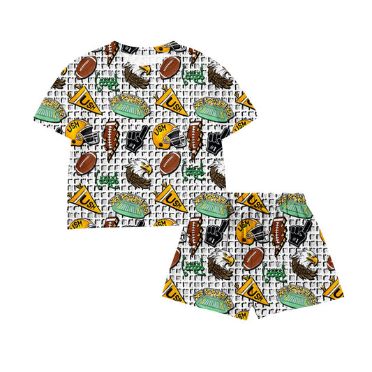 Preorder moq 5 Baby Girls Footballs Eagles Top Short Team Waffle Clothes Set