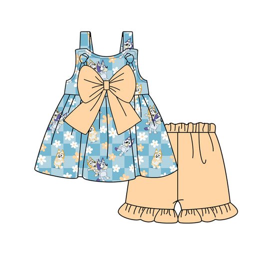 Preorder (moq 5)Baby Girls Big Bows Flowers Dogs Tunic Ruffle Shorts Clothes Sets