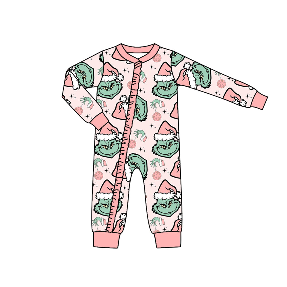 Baby Girls Pink Frog Long Sleeve Zip Rompers preorder(moq 5)