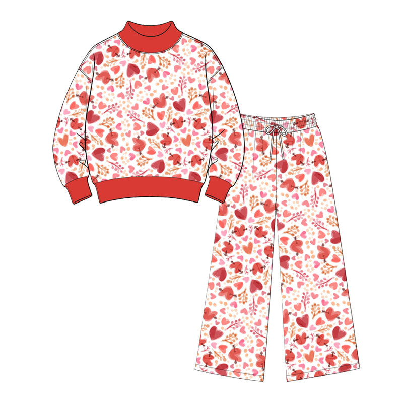 Preorder (moq 5) Adult Women Flowers Hearts Choker Top Flare Pant Valentines Clothes Set
