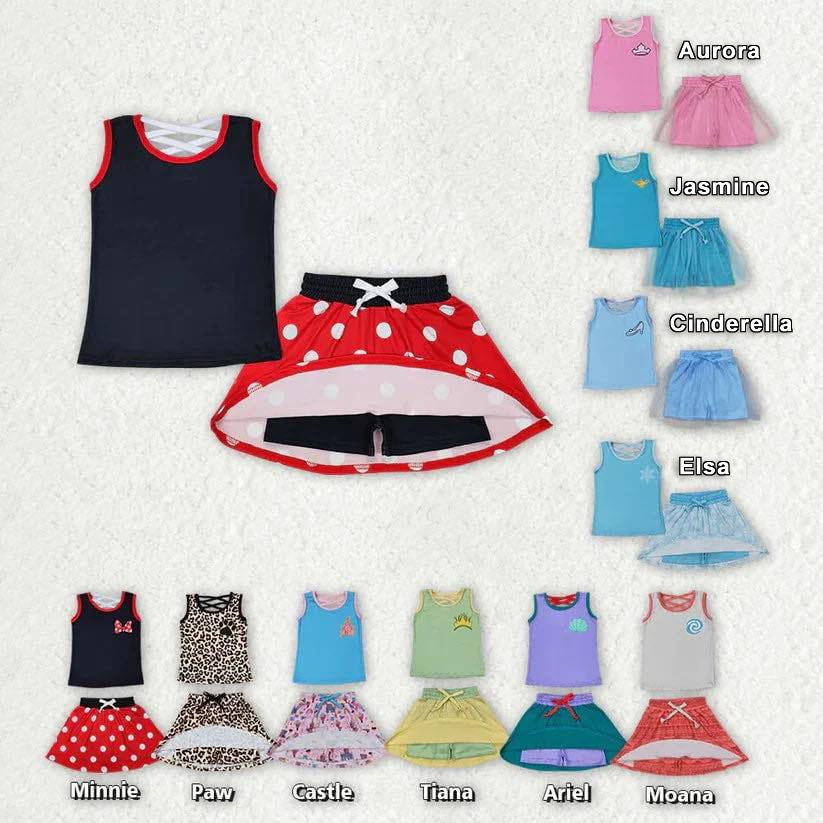 Sibling 10(3) Colors Baby Girls Princess Castles Shirt Skorts Skirts Outfits