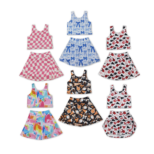 Sibling Baby Girls Sleeveless Bows Cheer Vest Top Yoga Athletic Skorts Sets
