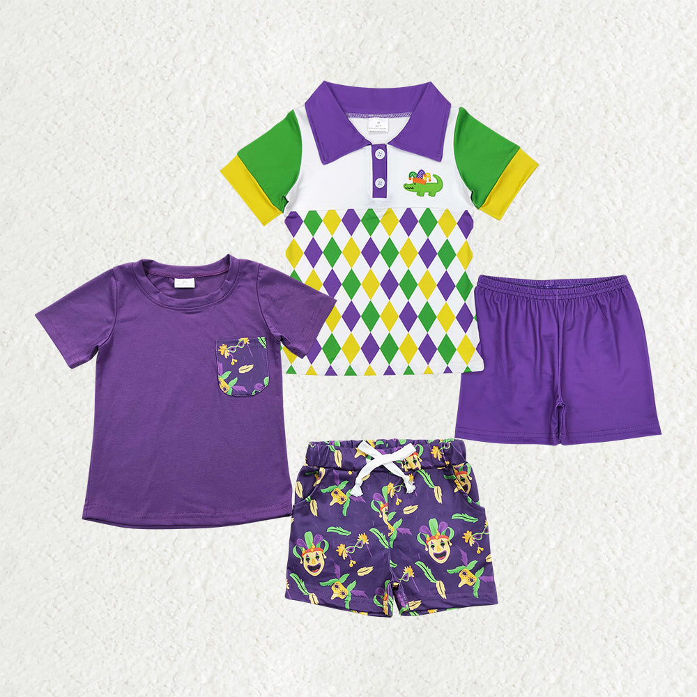 Sibling Baby Boys Mardigras Button Pocket Shirt Top Shorts Clothing Sets