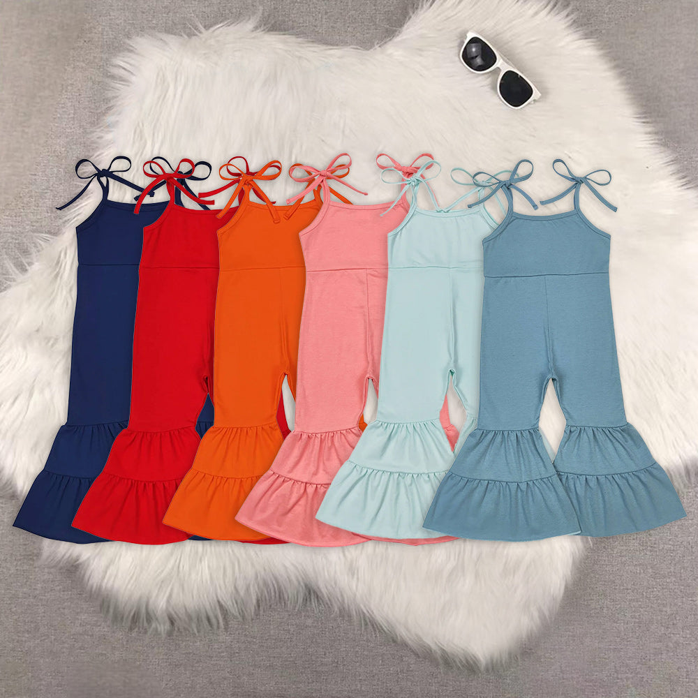 Baby Girls Toddler Solid Color Summer Cotton Straps Bell Pants Jumpsuits
