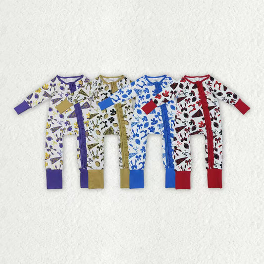 Sibling Baby Girls Long Sleeves Bows Footballs Go Team Ruffle Zipper Footie Rompers