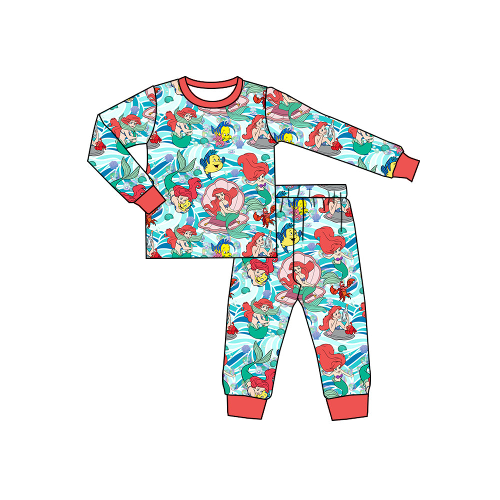 Preorder(moq 5) Baby Girls Cartoon Mermaid Fishes Top Pants Pajamas Sets