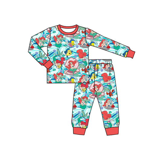 Preorder(moq 5) Baby Girls Cartoon Mermaid Fishes Top Pants Pajamas Sets