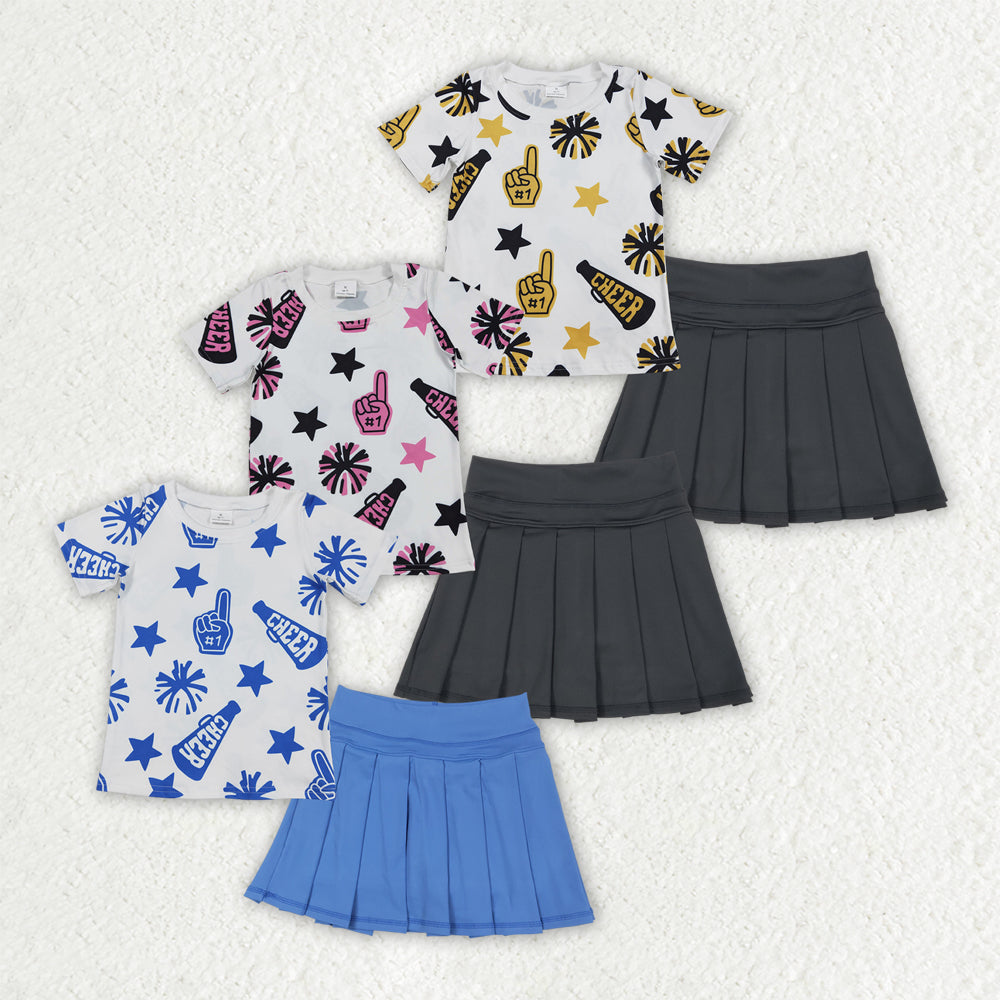 Sibling Baby Girls Short Sleeves Cheer Top Yoga Skorts Team Clothes Sets