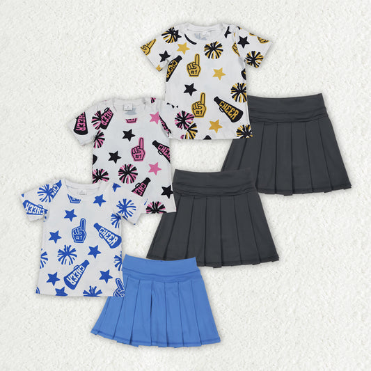 Sibling Baby Girls Short Sleeves Cheer Top Yoga Skorts Team Clothes Sets