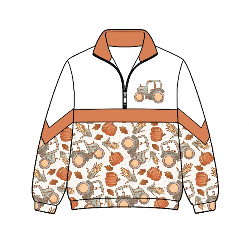 Preorder (moq 5)Baby Boys Pumpkins Trucks Farm Fall Zip Pullovers Top