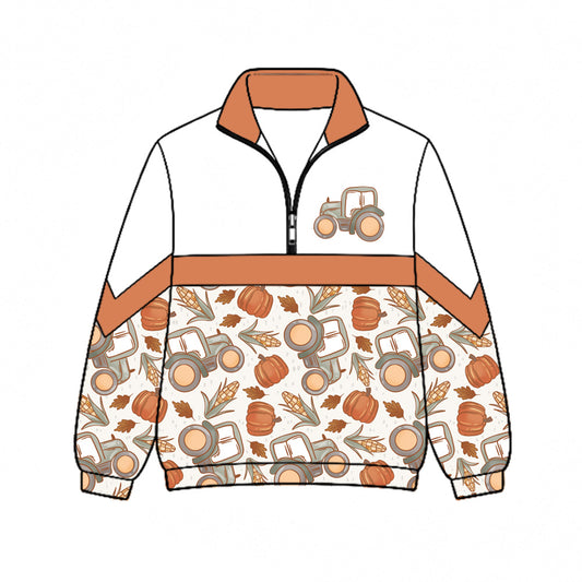 Preorder (moq 5)Baby Boys Pumpkins Trucks Farm Fall Zip Pullovers Top