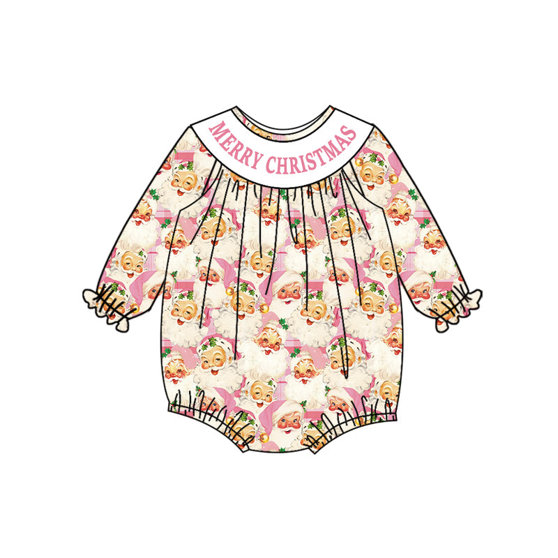 Preorder (moq 5)Baby Girls Long Ruffle Sleeves Merry Christmas Santa Plaid Romper