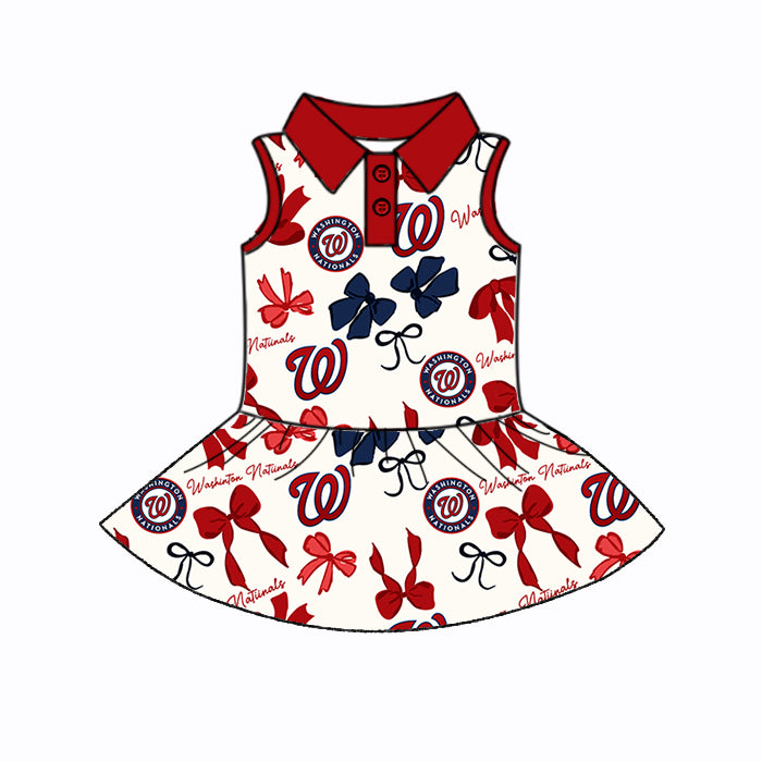 Preorder (moq 5)Baby Girls Sleeveless Bows Plaid W Button Team Knee Length Dresses