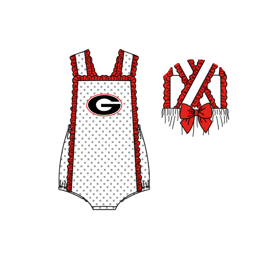 Preorder (moq 5)Baby Girls Strap G Polka Dots Back Bow Team Ruffle Rompers