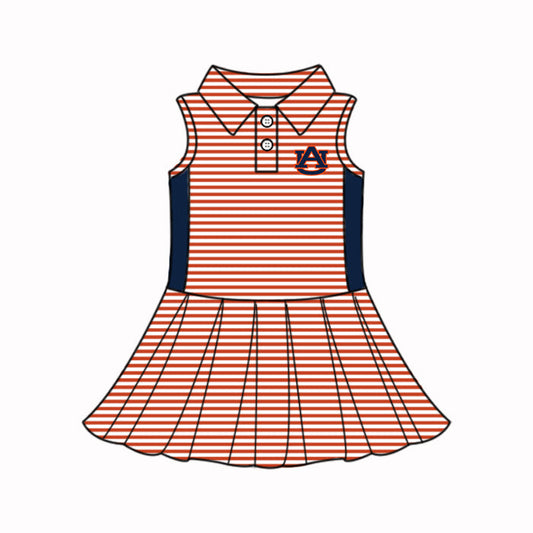 Preorder (moq 5)Baby Girls Red Stripe AU Button Team Knee Length Dresses